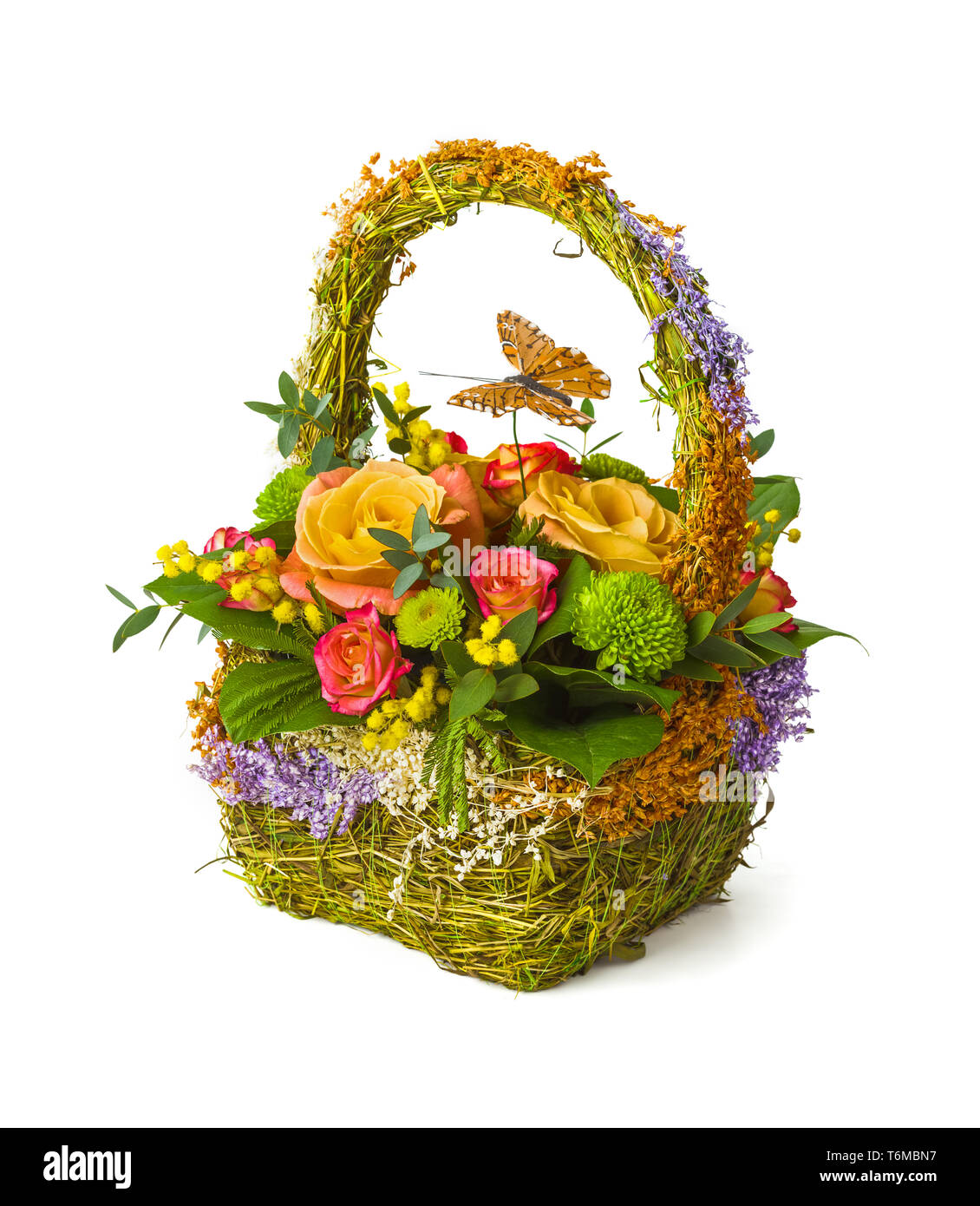 Bouquet di fiori in cesto Foto Stock