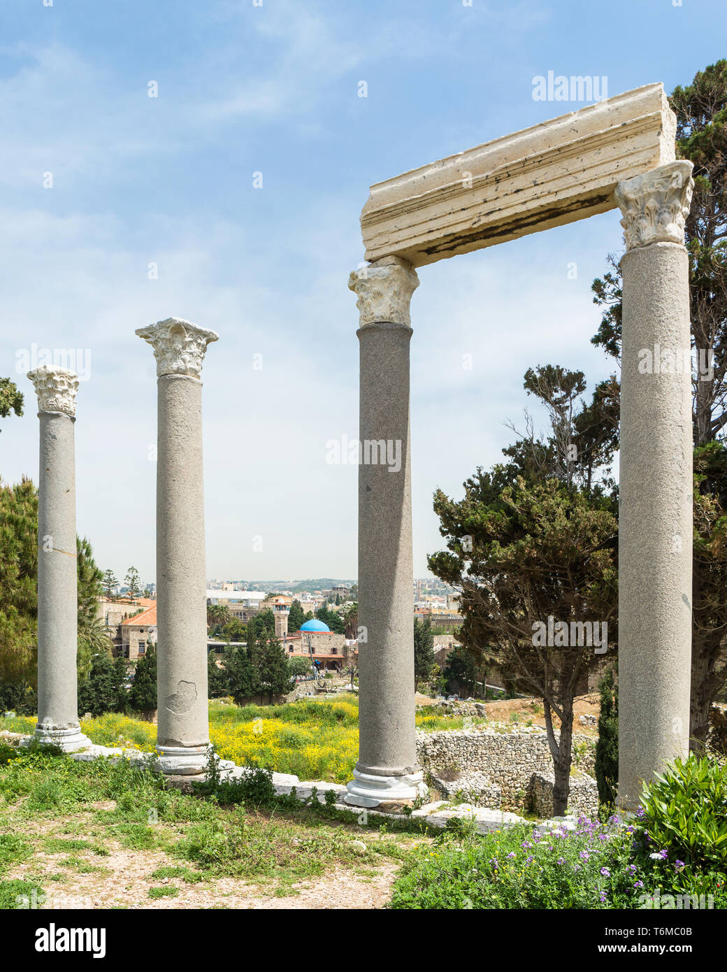 Colonnato Romano, Byblos sito archeologico, Jbeil, Libano Foto Stock