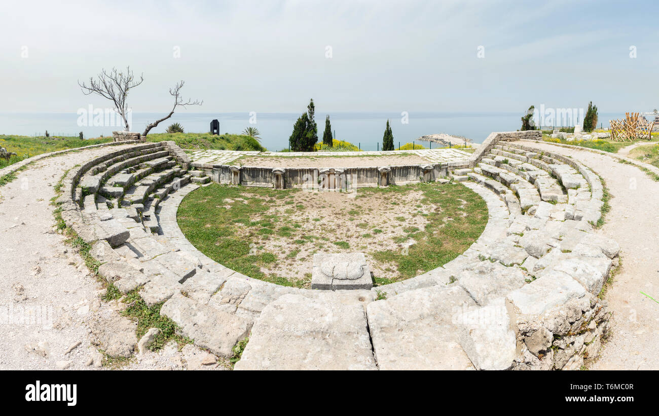 Il ricostruito teatro romano, Byblos sito archeologico, Jbeil, Libano Foto Stock