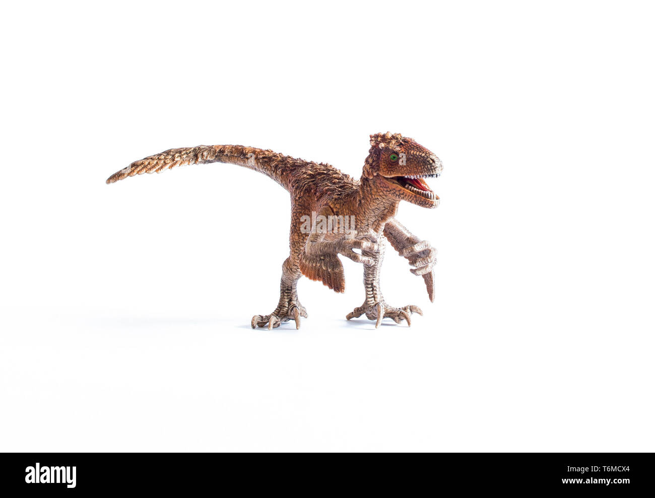 Dinosauro in plastica isolato su sfondo bianco Foto Stock