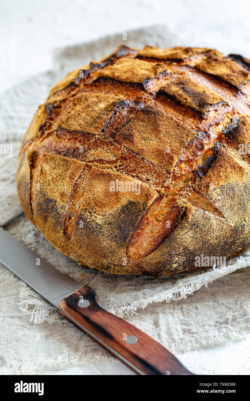 Artigianale di pane rustico da farine di frumento e di segala. Foto Stock