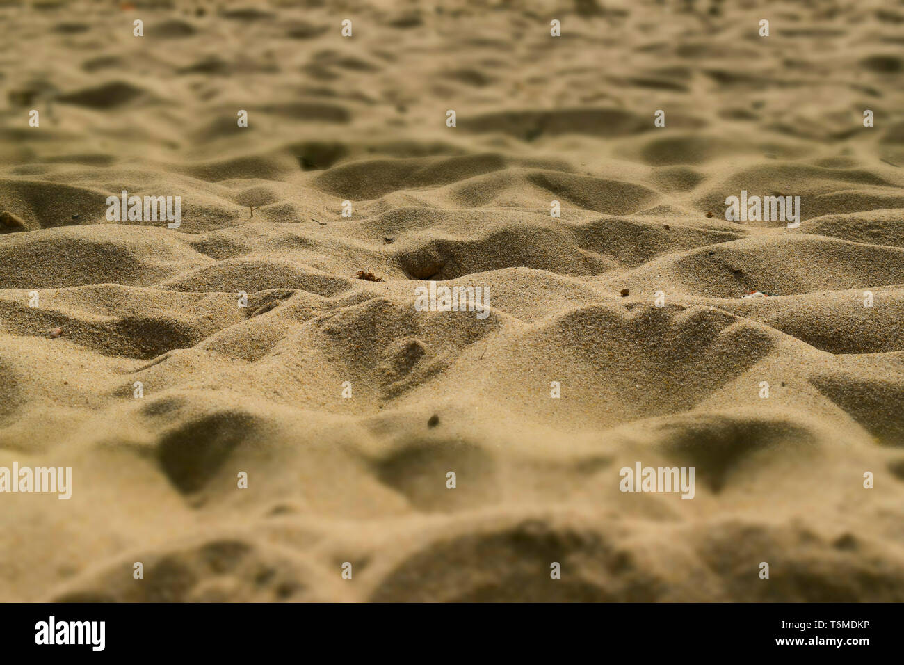 Un tilt-shift colpo di handprints sulla sabbia. Foto Stock