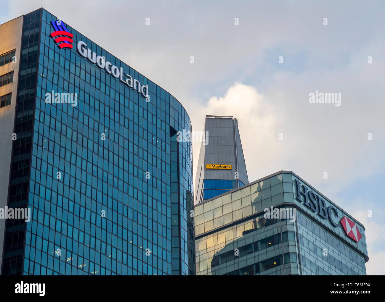 La sede aziendale di Guocoland, Maybank e HSBC nel centro cittadino di Singapore. Foto Stock