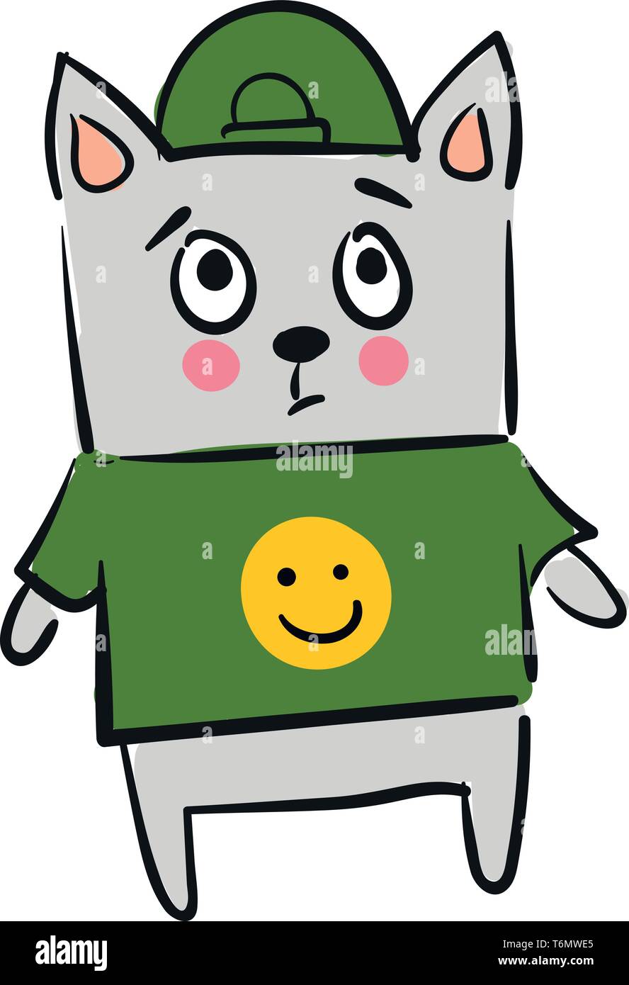 Gatto grigio in verde T-shirt Illustrazione Vettoriale