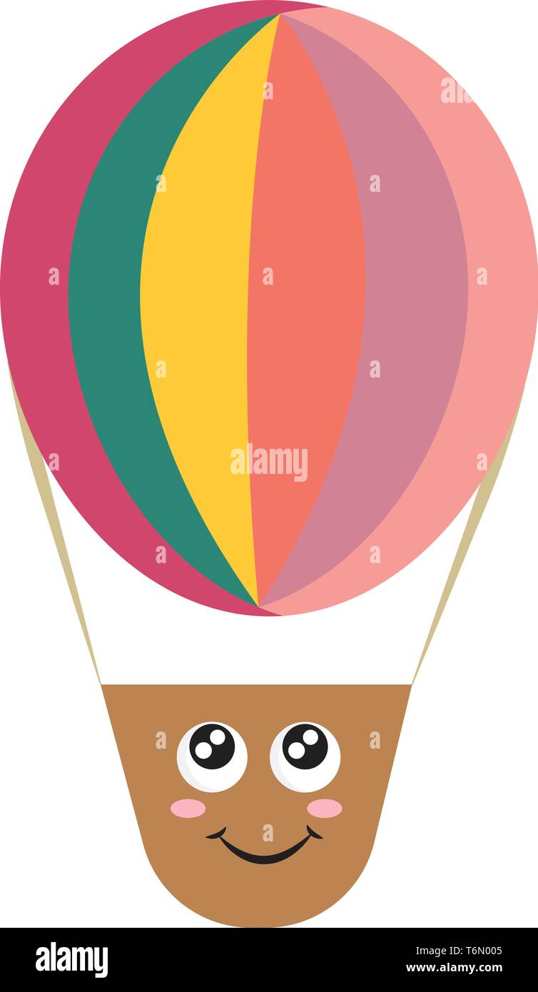 Un colorato in mongolfiera ad aria calda che è in cartone animato con una faccina sul vettore che il colore di disegno o illustrazione Illustrazione Vettoriale