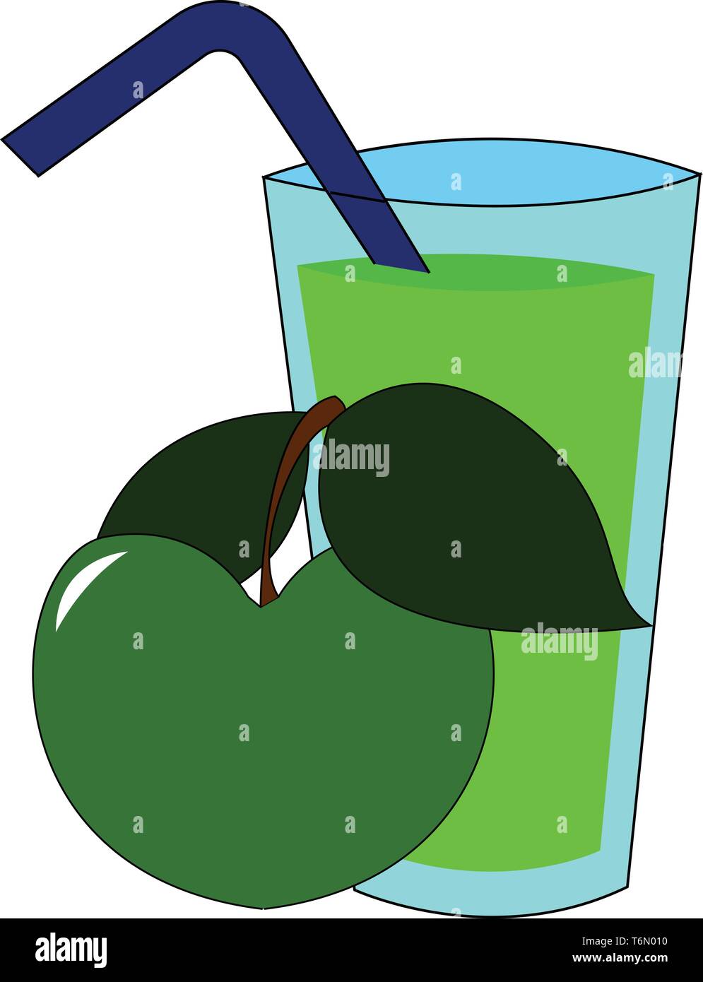 Un sano succo di mela in un contenitore blu realizzato dal verde fresco vettore apple il colore di disegno o illustrazione Illustrazione Vettoriale