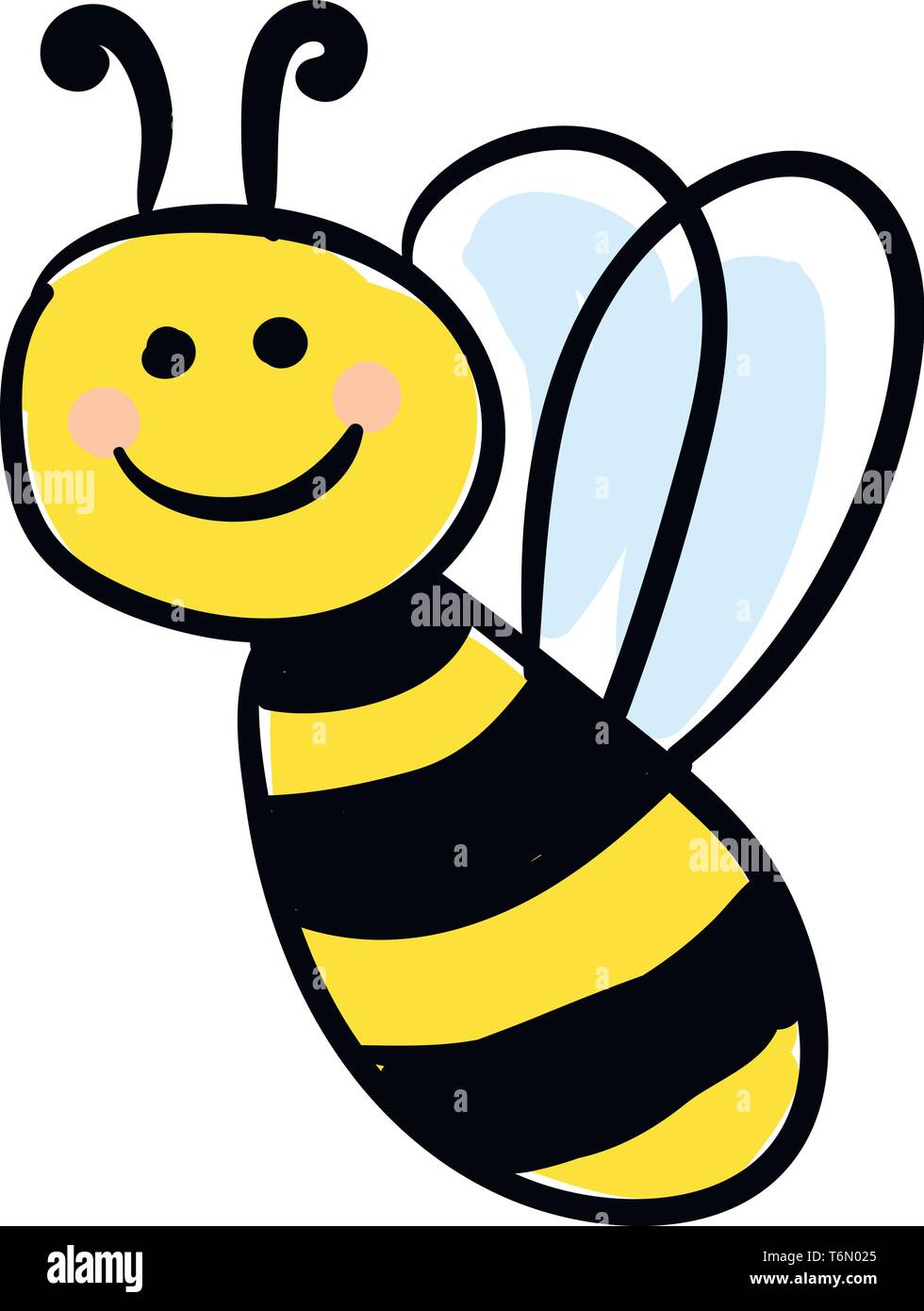 Bello volare honeybee con un sorriso luminoso vettore di disegno a colori o illustrazione Illustrazione Vettoriale