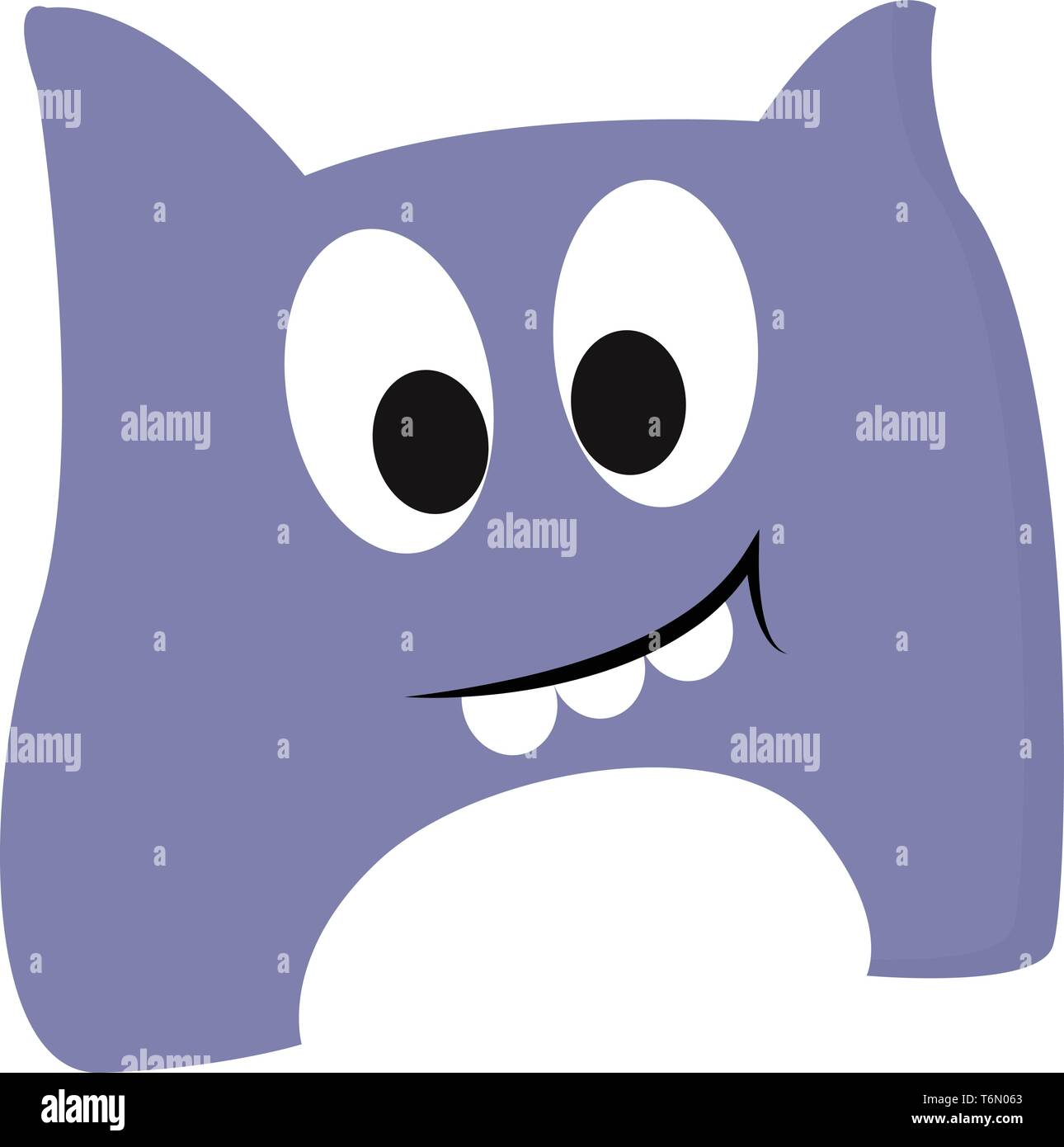 Un cartoon blue monster con grandi occhi e tre grandi denti vettore di disegno a colori o illustrazione Illustrazione Vettoriale