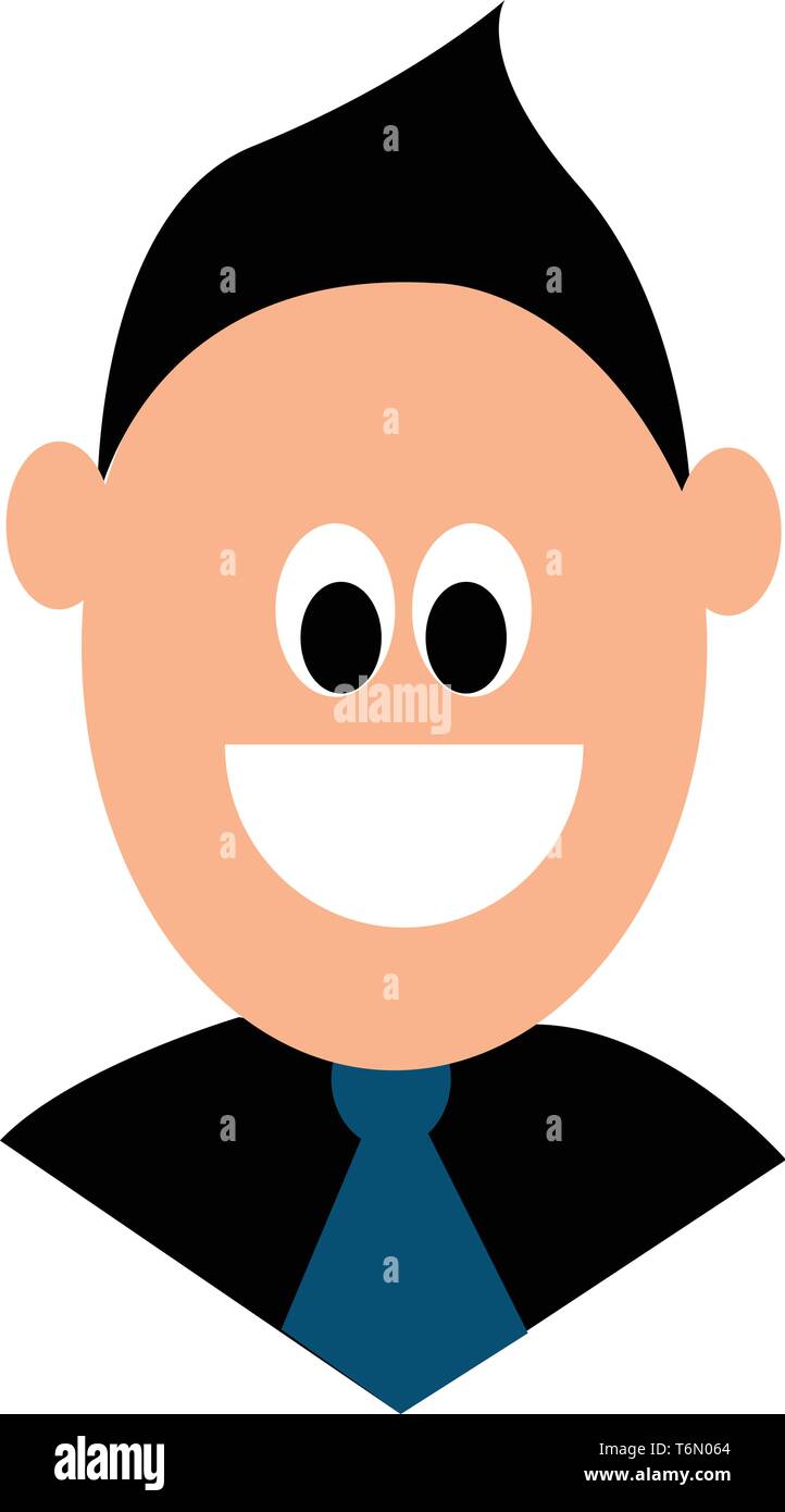 Una smart giovane uomo ben vestito con un mantello nero e una cravatta blu con un sorriso luminoso vettore di disegno a colori o illustrazione Illustrazione Vettoriale