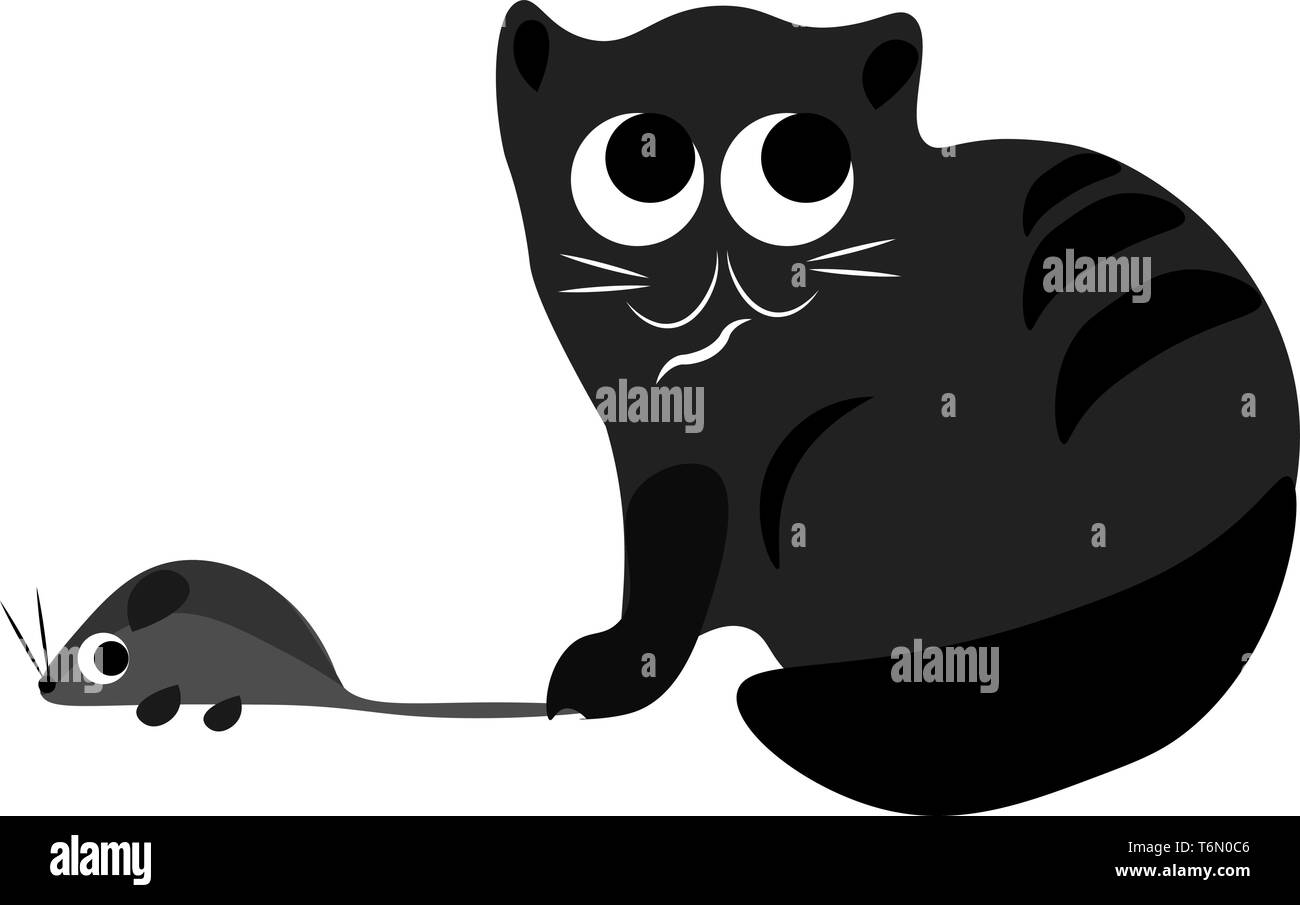 Un piccolo topo che è colti sul fatto da un molto affamati vettore cat il colore di disegno o illustrazione Illustrazione Vettoriale