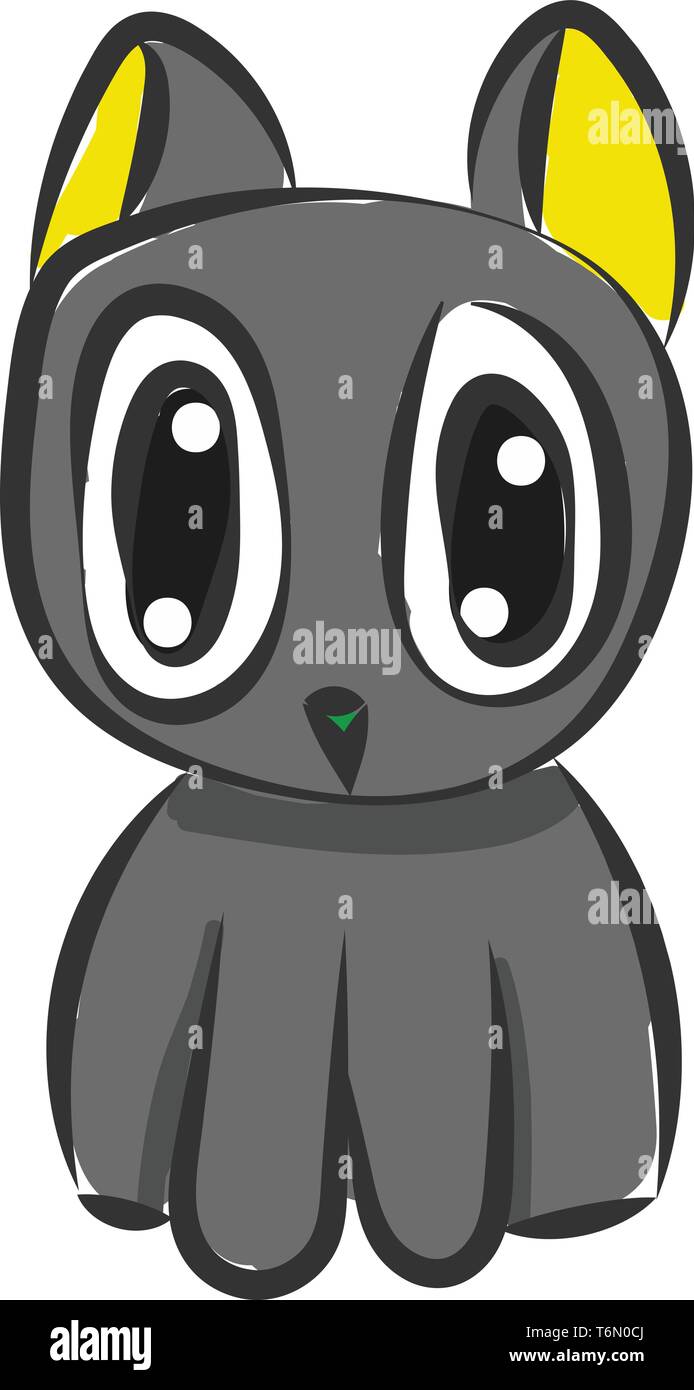 Divertente cartone animato di un gatto con ampia grandi occhi che sembra essere seduta del vettore di disegno a colori o illustrazione Illustrazione Vettoriale