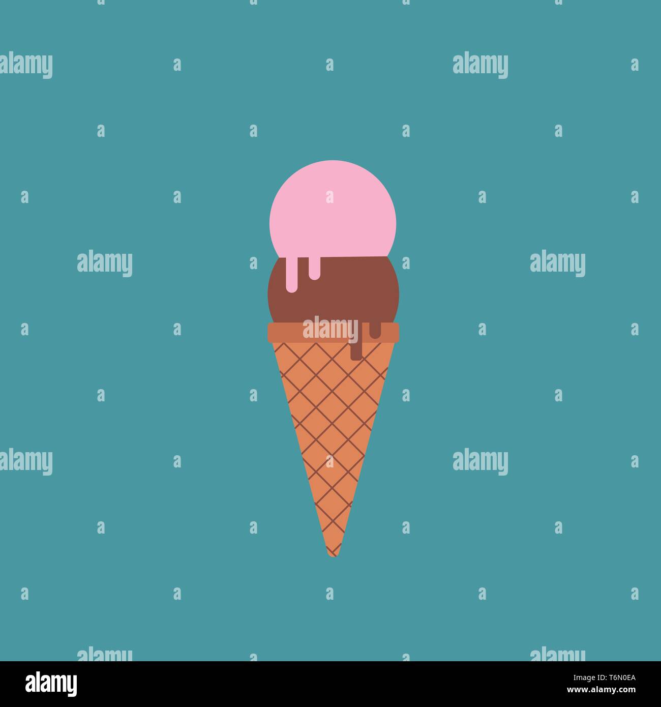 Un cono di gelato al cioccolato con doppio cucchiaio di cioccolato e vettore di fragola il colore di disegno o illustrazione Illustrazione Vettoriale