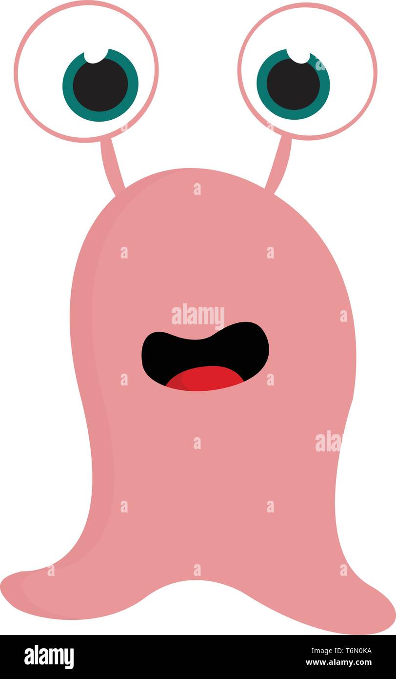 Un simpatico mostro rosa con occhi proiettati e bocca aperta del vettore di disegno a colori o illustrazione Illustrazione Vettoriale