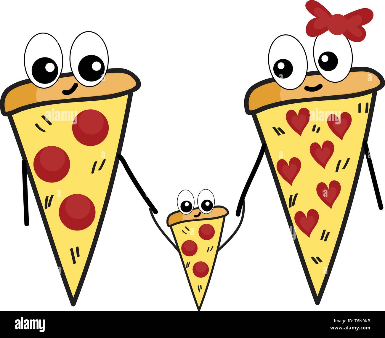 Un simpatico pizza famiglia con mamma e papà bambino vettore di disegno a colori o illustrazione Illustrazione Vettoriale
