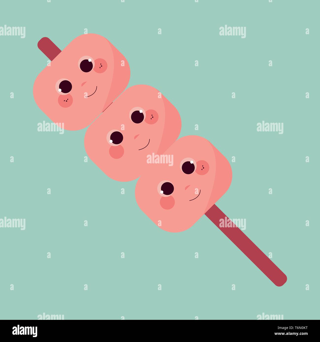 Un simpatico marshmallow candy di colore rosa messo insieme in una rosa di vettore stick colore disegno o illustrazione Illustrazione Vettoriale
