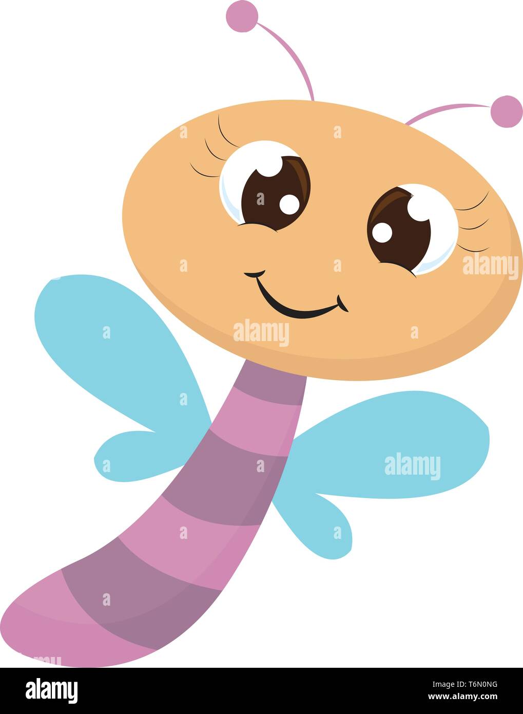 Un colorato dragon fly in blu e il colore violetto con una faccia sorridente vettore di disegno a colori o illustrazione Illustrazione Vettoriale