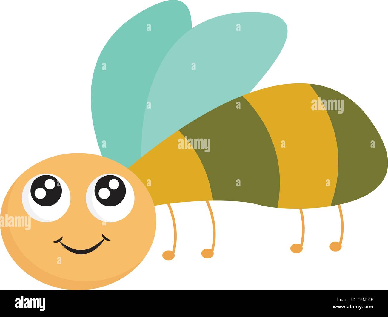 Un simpatico happy dragon fly con verde e strisce gialle sul suo corpo di vettore di disegno a colori o illustrazione Illustrazione Vettoriale