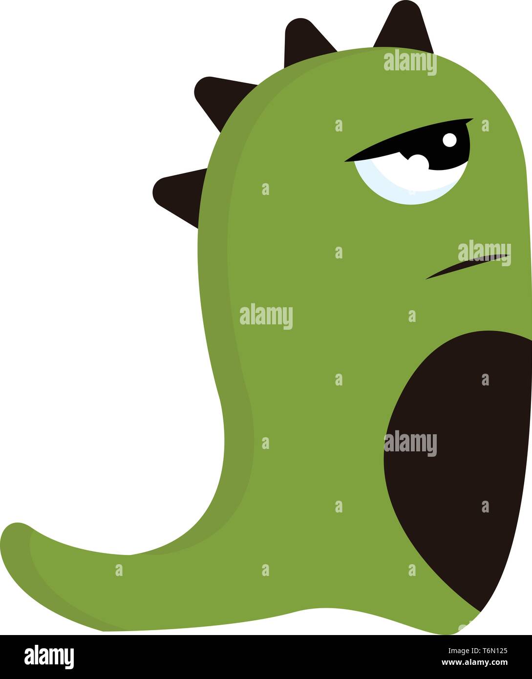 Un brutto triste mostro verde marrone con corna e un vettore di coda il colore di disegno o illustrazione Illustrazione Vettoriale