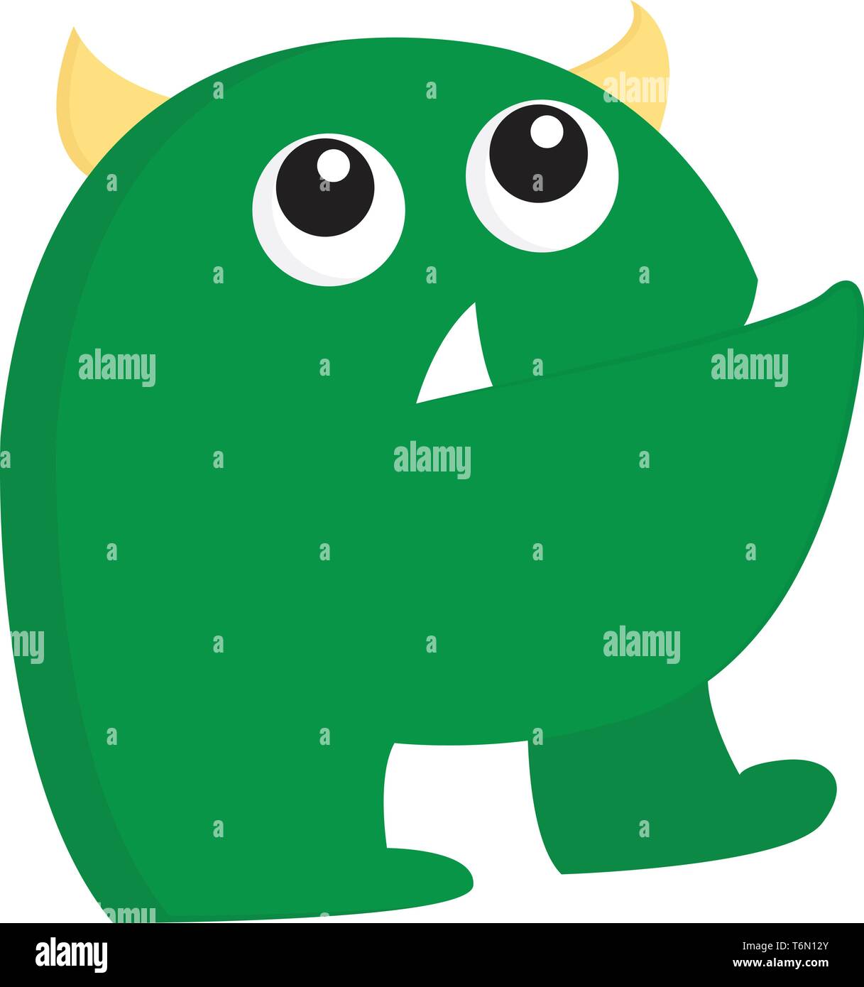 Un brutto mostro verde con due occhi gialli e vettore di avvisatore acustico il colore di disegno o illustrazione Illustrazione Vettoriale