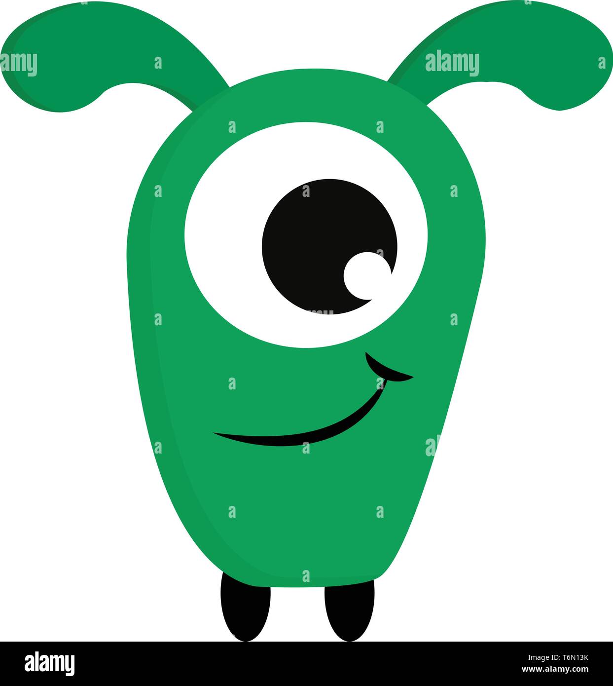 Un verde mostro sorridente con un unico grande occhio e una coppia di orecchie a sventola vettore di disegno a colori o illustrazione Illustrazione Vettoriale