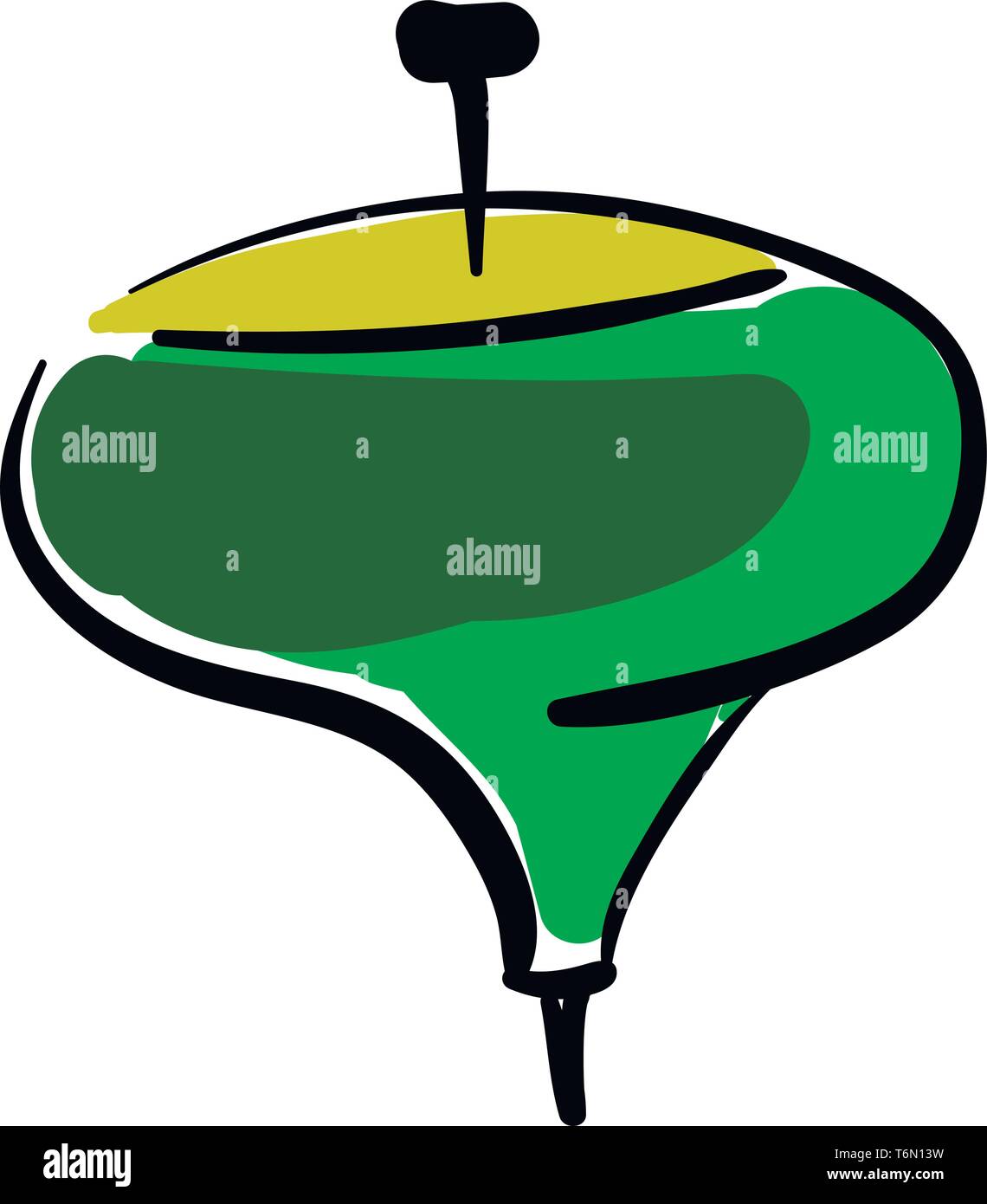 Un verde spinning top con il suo progetto di chiodi fino sulla cima del vettore di disegno a colori o illustrazione Illustrazione Vettoriale
