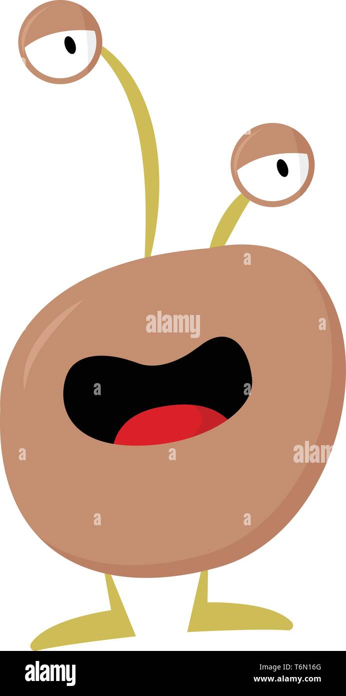 Cartoon funny monster con due occhi sporgenti ovale di un corpo a forma di linguetta rossa esposta mentre ridono vettore di disegno a colori o illustrazione Illustrazione Vettoriale