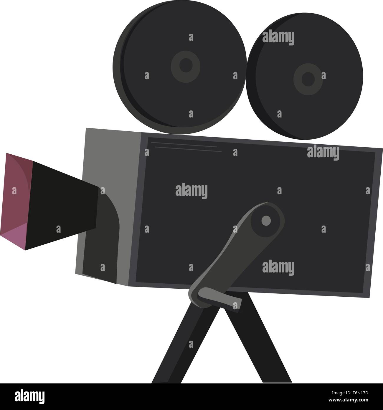 Clipart di un colorato di nero fotocamera filmato montato su un piccolo supporto è utilizzato nella realizzazione di un film per il cinema di vettore di disegno a colori o illustrazione Illustrazione Vettoriale