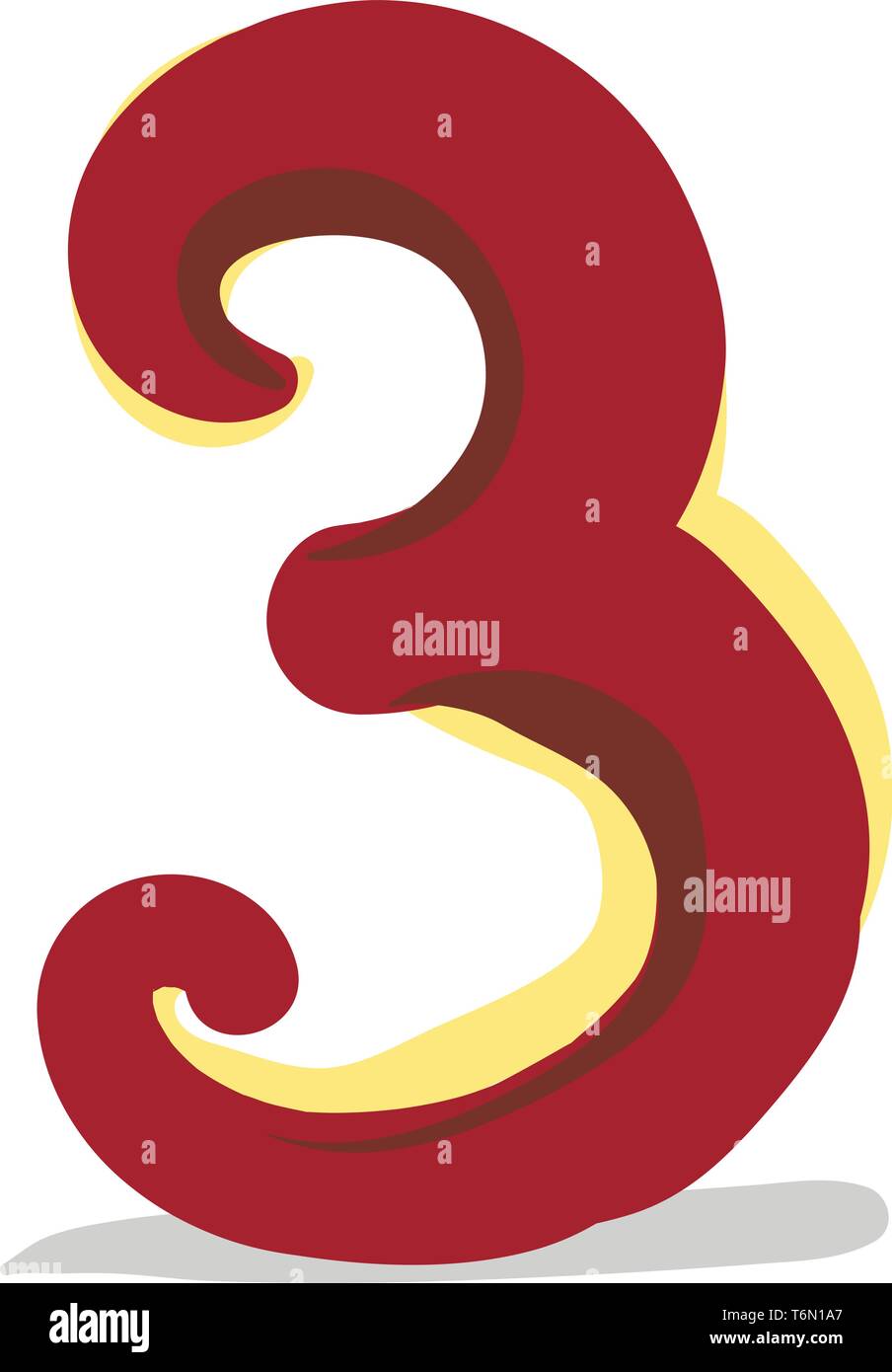 Clipart del numero numerico tre o 3 in colore rosso con un contorno giallo vettore di disegno a colori o illustrazione Illustrazione Vettoriale