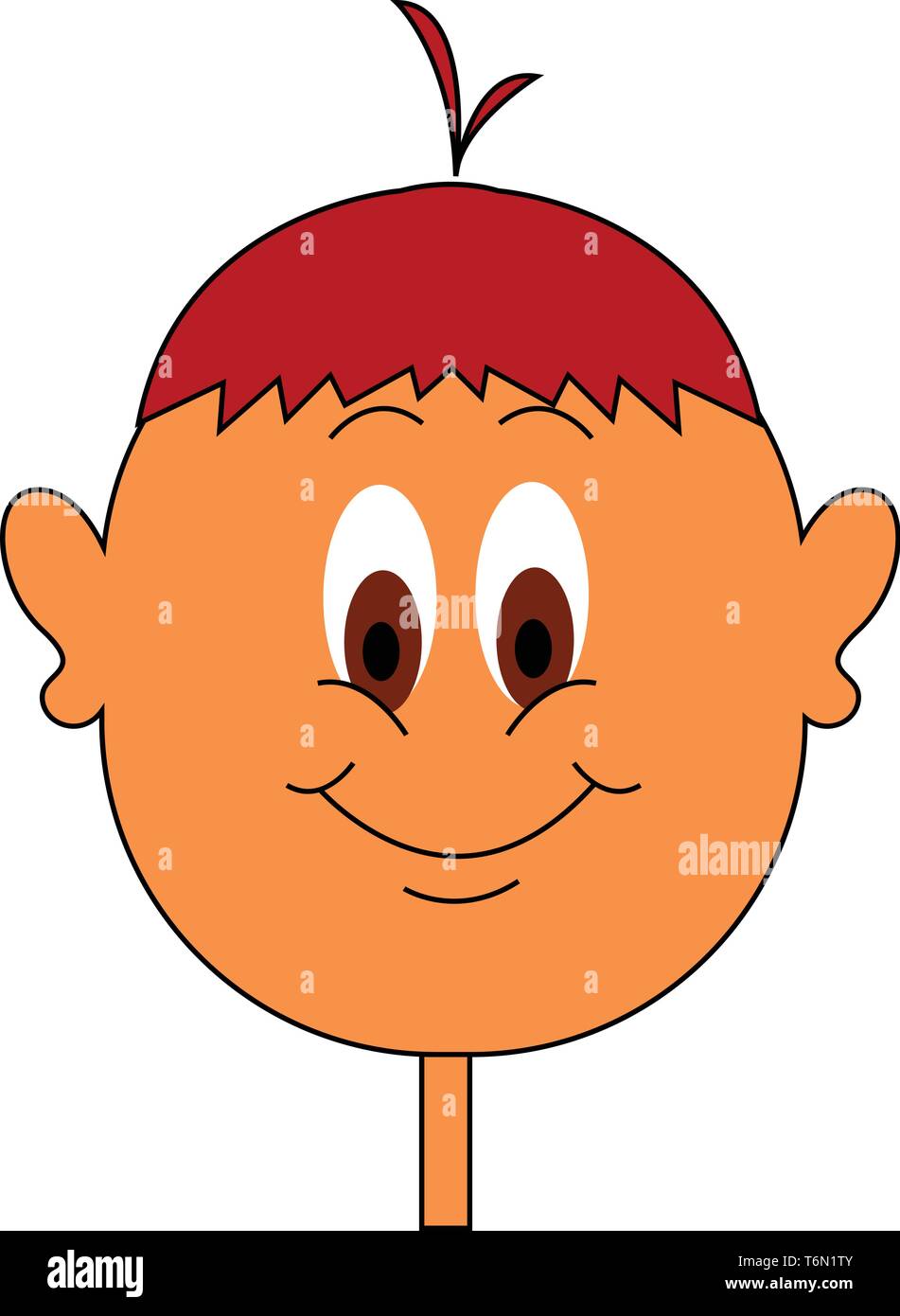 Clipart di un ragazzo in rosso il colore dei capelli e i ciuffi di capelli al centro occhi rotolato giù e un bastone-come il collo è vettore sorridente il colore di disegno o illus Illustrazione Vettoriale