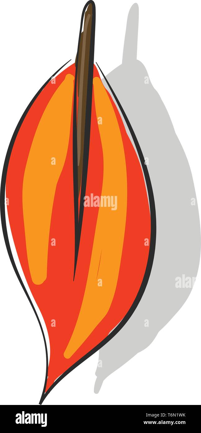 Clipart di un rosso foglie di forma ovale con una estremità appuntita di un peduncolo di colore marrone e fascia gialla vettore margini di disegno a colori o illustrazione Illustrazione Vettoriale