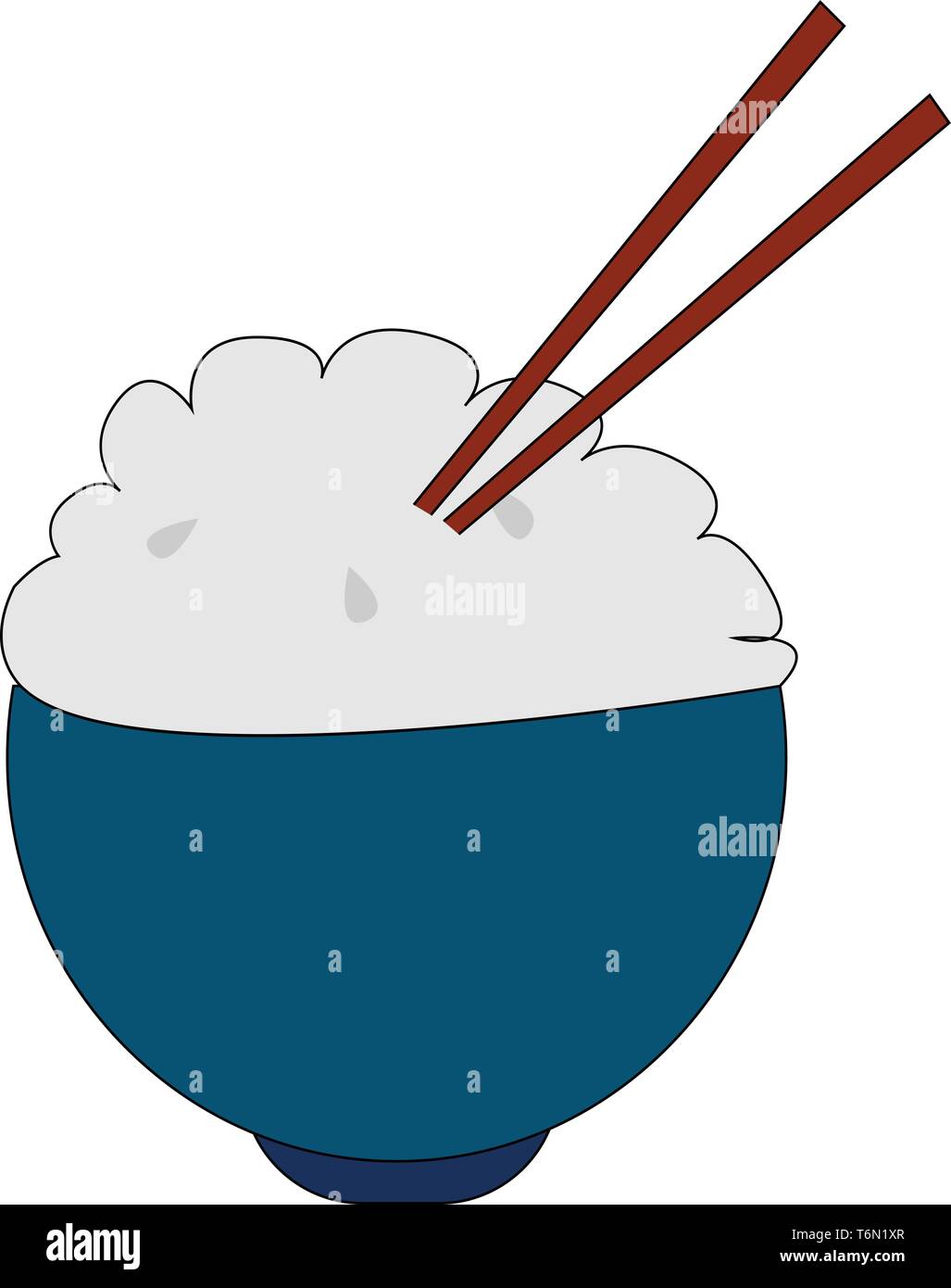 Clipart di un gigante di ciotola riempita con riso e due spatole di legno per trasferire o servire il cibo per il vettore di piastre di disegno a colori o illustrazione Illustrazione Vettoriale