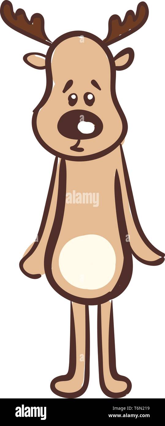 Gli Emoji di un grazioso di colore marrone cervo con chubby guance due corna ramificate o palchi e gli occhi rotolato giù express tristezza mentre il vettore permanente Illustrazione Vettoriale