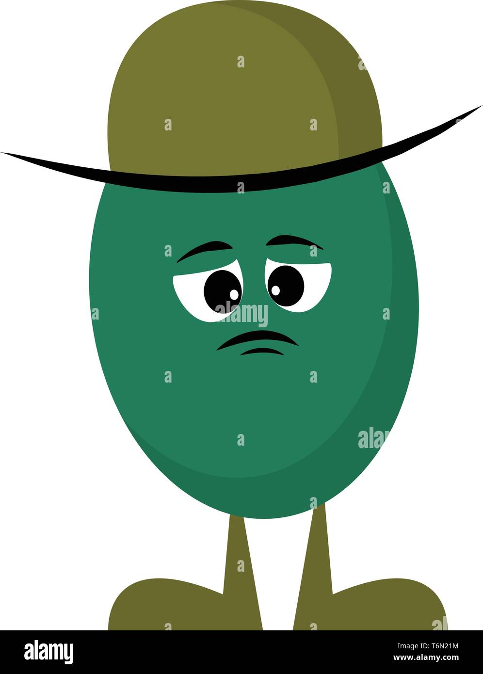 Gli Emoji un maschio di mostro verde con un baffi neri e indossando un cappello express tristezza mentre il vettore permanente il colore di disegno o illustrazione Illustrazione Vettoriale