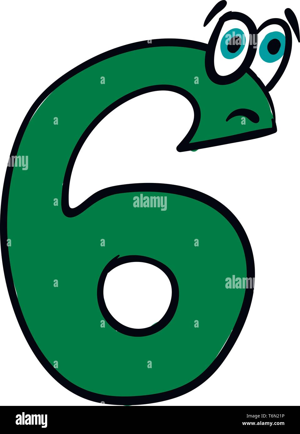 Gli Emoji del numero sei in colore verde con due occhi sporgenti esprimere la tristezza del vettore di disegno a colori o illustrazione Illustrazione Vettoriale