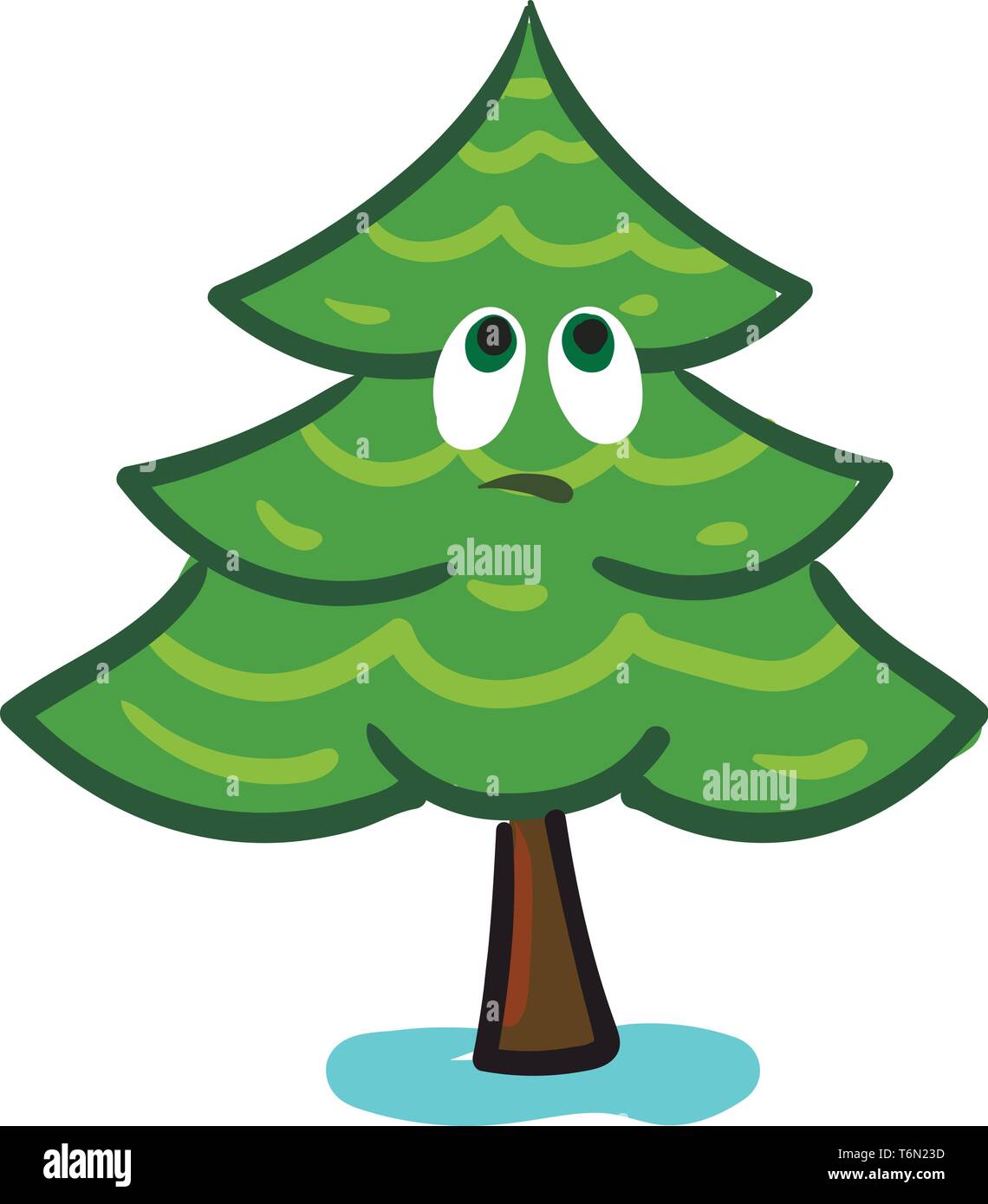 Gli Emoji di una diffusa di conifere albero verde con un segno distintivo di forma conica e coni pendenti cresciuto al di sopra del mare esprime tristezza colore del vettore Illustrazione Vettoriale