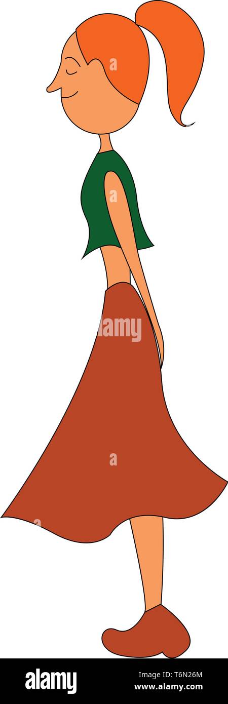 Una bella ragazza nella sua breve green tops e flottante lungo mantello marrone e stivali ha colorato i suoi capelli nel vettore arancione il colore di disegno o illustrazione Illustrazione Vettoriale
