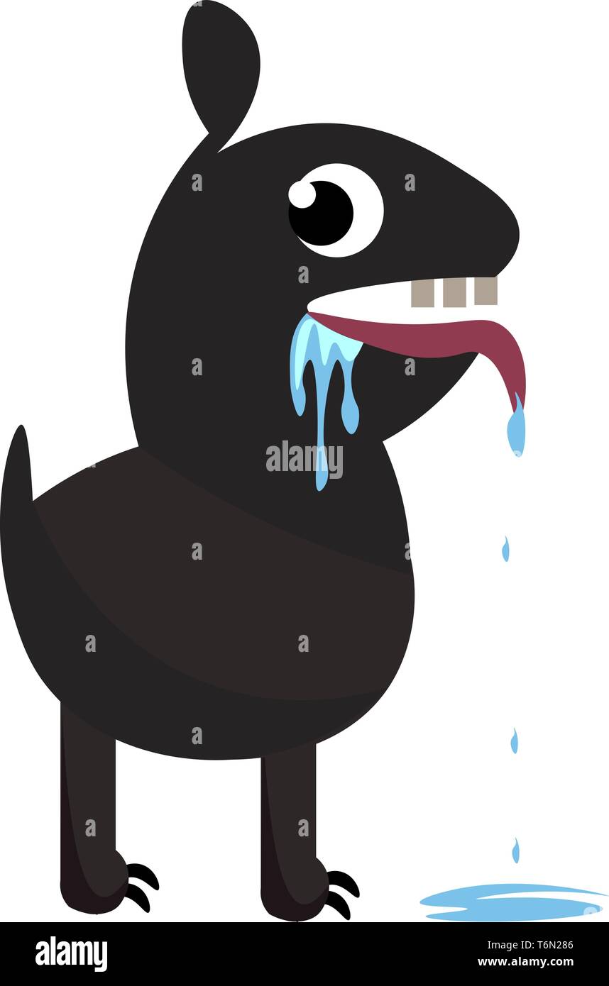 Clipart di colorati di nero cane saliva drooling fuori dalla bocca mentre il vettore permanente il colore di disegno o illustrazione Illustrazione Vettoriale