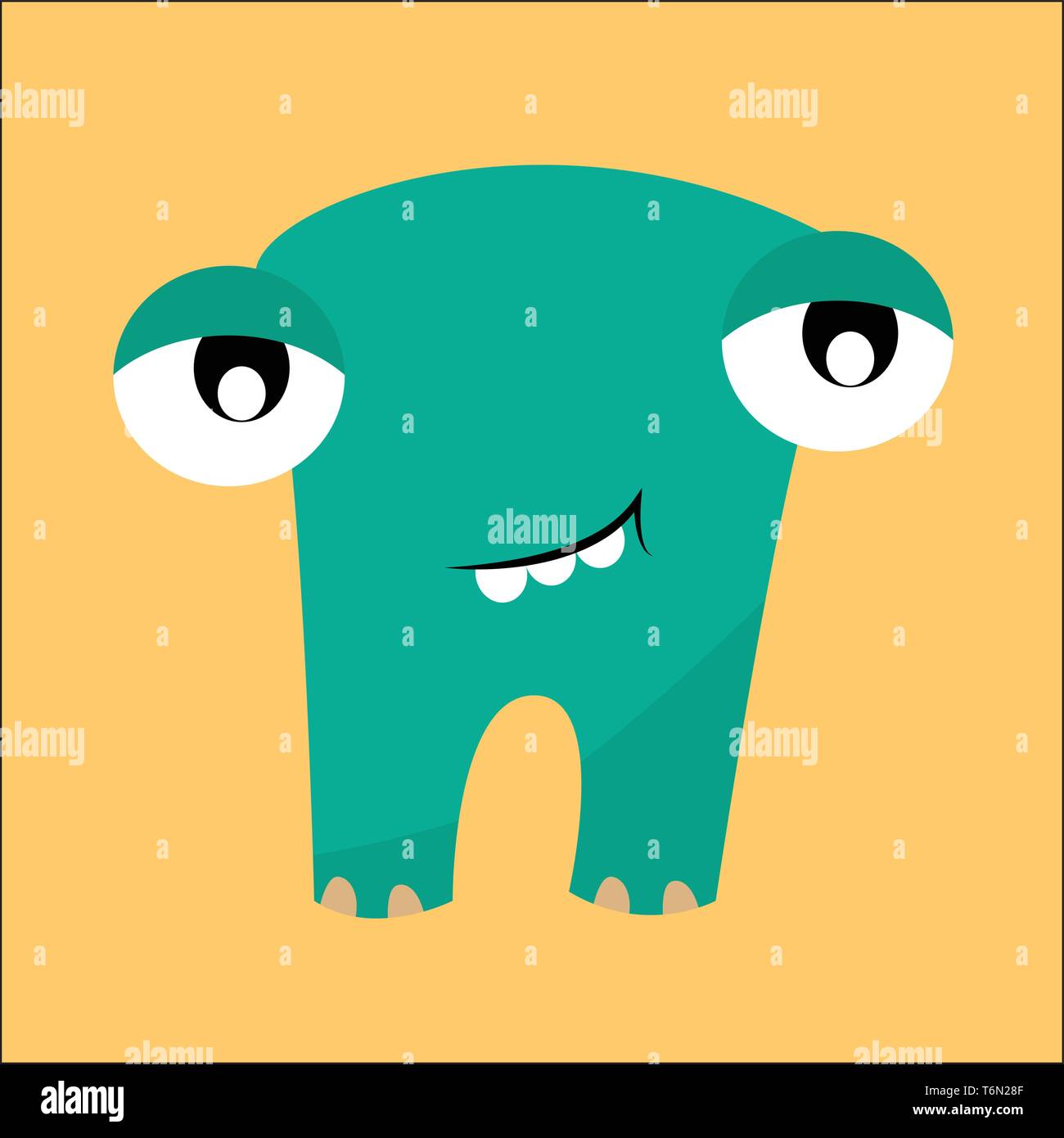 Clipart di un colorato di blu mostro con due occhi sporgenti e tre fang-come denti sorride mentre il vettore permanente il colore di disegno o illustrazione Illustrazione Vettoriale