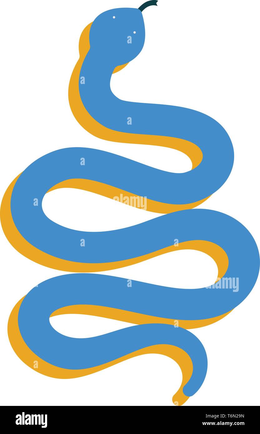 Clipart di un colorato di blu slithering snake con contorno giallo ha due occhi piccoli e un breve lingua impostata sulla isolato sfondo bianco colore del vettore d Illustrazione Vettoriale