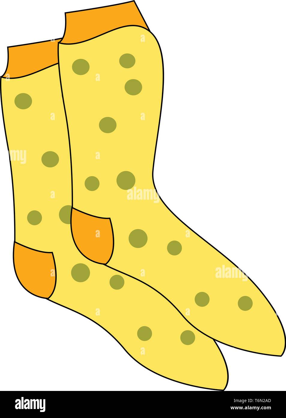 Clipart di una vetrina di colore giallo coppia di calze con abbastanza accattivante polka verde progetta e bracciale e tallone girare in colore arancio colore del vettore Illustrazione Vettoriale