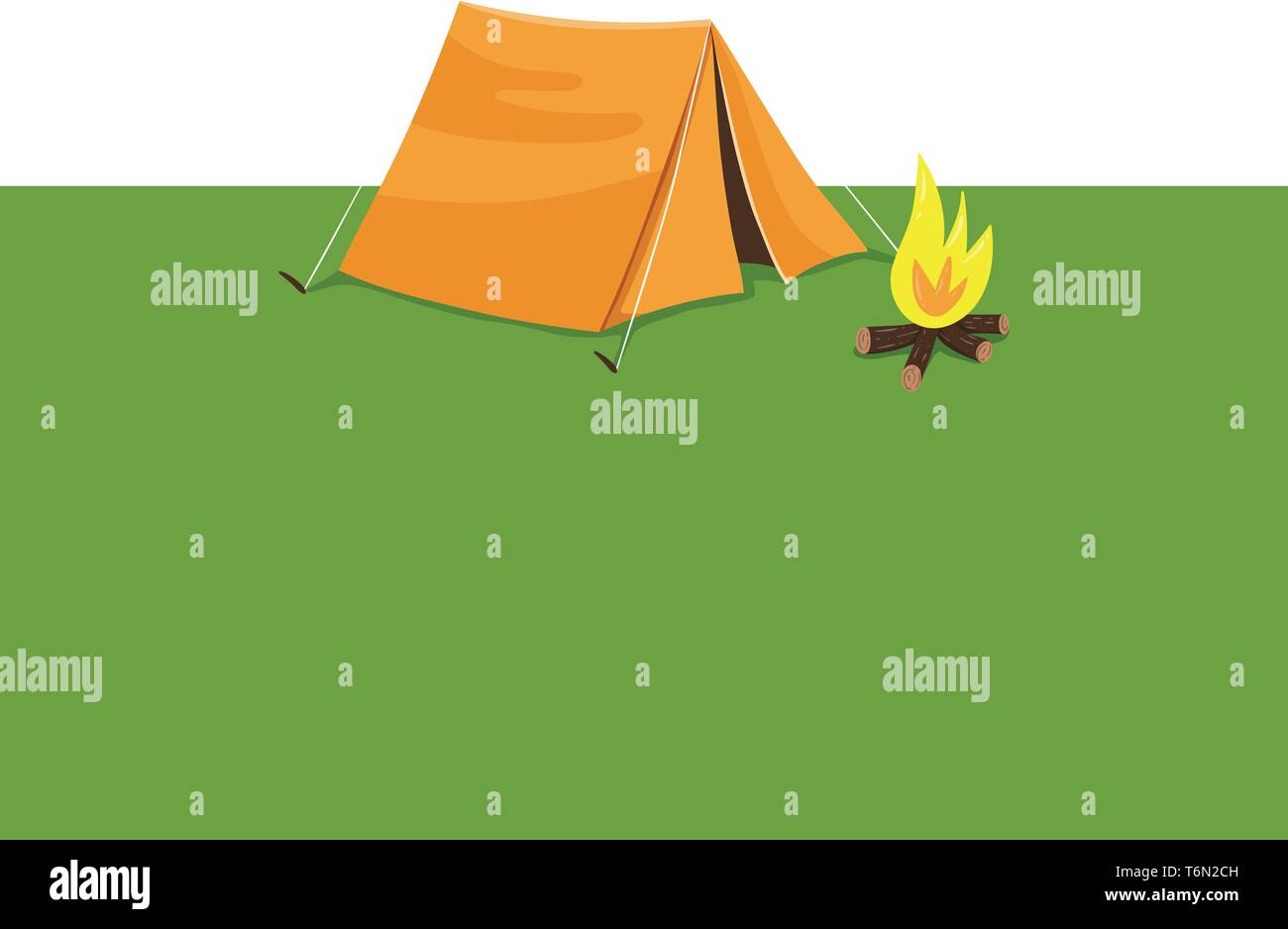 Un piccolo di colore giallo tenda campeggio estivo e un open-air fire che serve come un sito ricreativo per i bambini durante le vacanze estive a colori del vettore Illustrazione Vettoriale