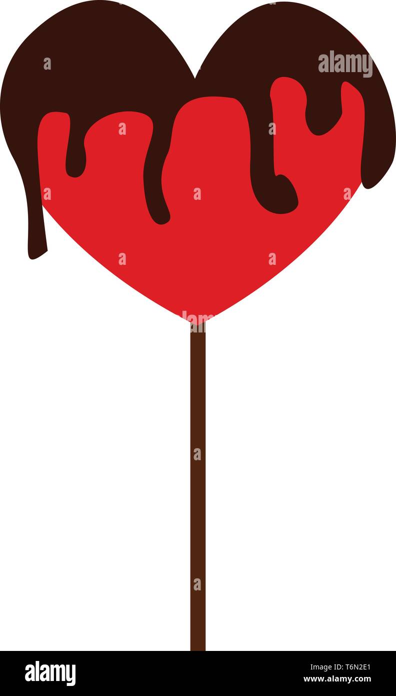 Clipart di colate di cioccolato su un colore rosso Candy cuore è attaccato a un marrone vettore stick colore disegno o illustrazione Illustrazione Vettoriale