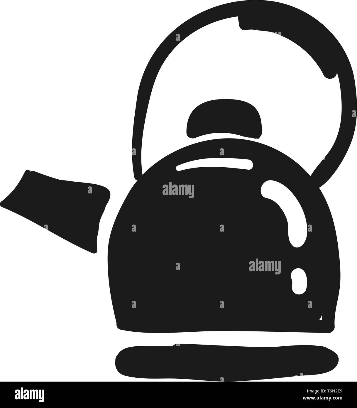 Clipart di colorati di nero teiera progettato con un bianco il punto esclamativo ha un piccolo coperchio del tubo di lancio e di una maniglia per renderla portatile vettore drawi colore Illustrazione Vettoriale