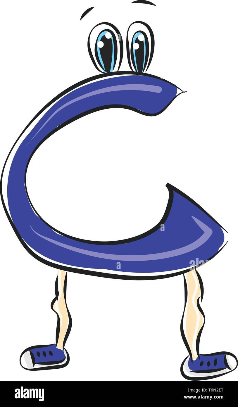 Un colorato di blu una creatura in ordine alfabetico o figurine che rappresentano l'alfabeto C ha due occhi ed è nella sua elegante scarpe blu con accattivanti v Illustrazione Vettoriale