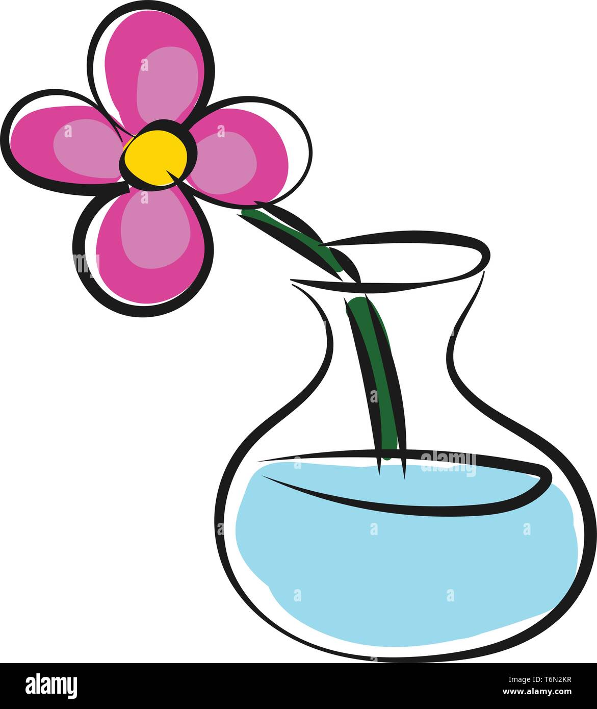 Una decorativa vaso di vetro riempito con acqua trattiene una bella rosa di fiore di colore giallo con i dischi di circolare al suo interno il vettore di disegno a colori o i Illustrazione Vettoriale