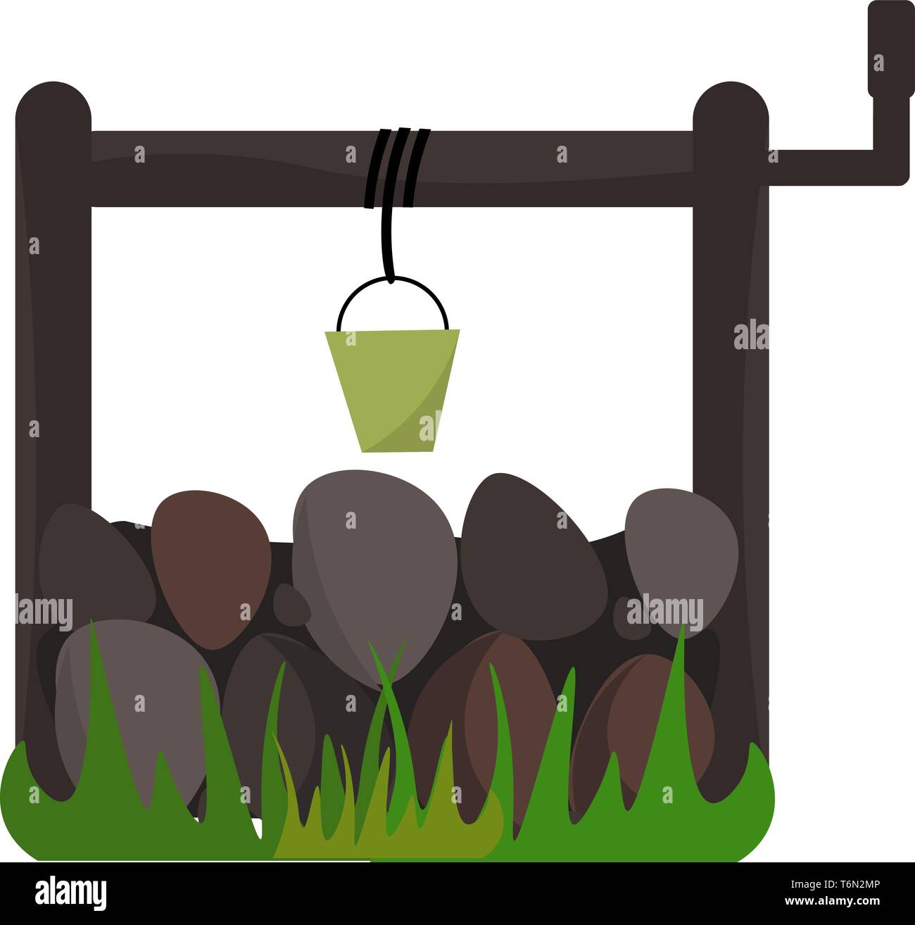 In tempi antichi di acqua è stata tipicamente disegnato da una benna e sollevato a mano in questo modello di foratura verde acqua di pozzo rivestita con mattoni per accedere grou Illustrazione Vettoriale