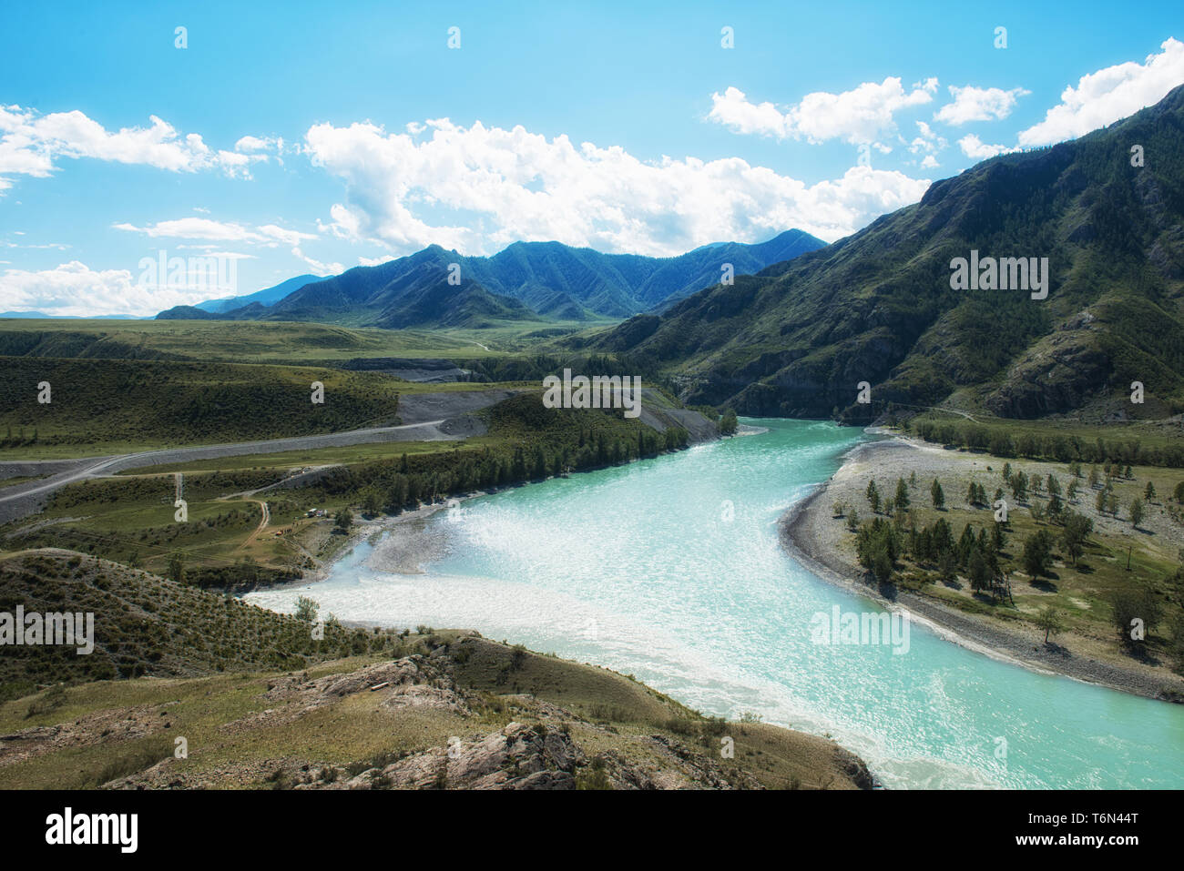 La confluenza di due fiumi Foto Stock