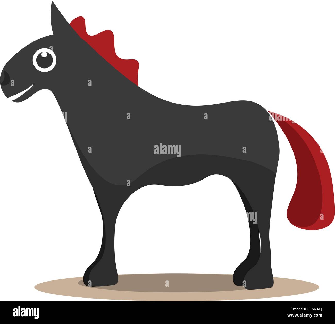 Un alto cavallo nero con un rosso brillante vettore di coda il colore di disegno o illustrazione Illustrazione Vettoriale