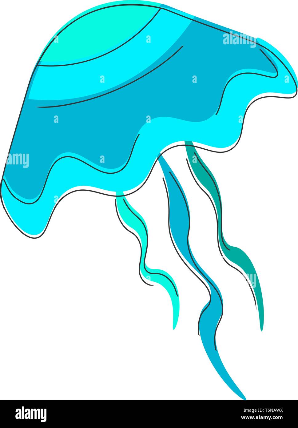 Un singolo jelly fish in colore blu del vettore di disegno a colori o illustrazione Illustrazione Vettoriale