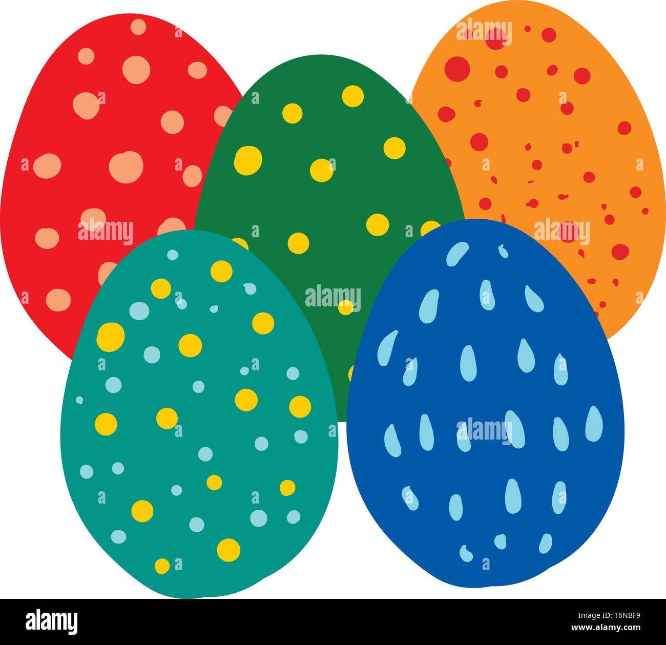 Cinque uova in multicolor con sacco di disegni sul vettore che il colore di disegno o illustrazione Illustrazione Vettoriale